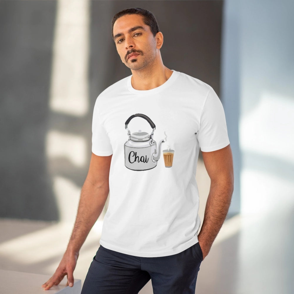 White PC Cotton Men's Marathi Design Half-Sleeve T-Shirt, 180GSM thread count for casual occasions
