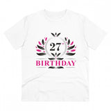 White PC cotton men's 27th birthday printed half sleeve t-shirt (180GSM), casual occasion wear