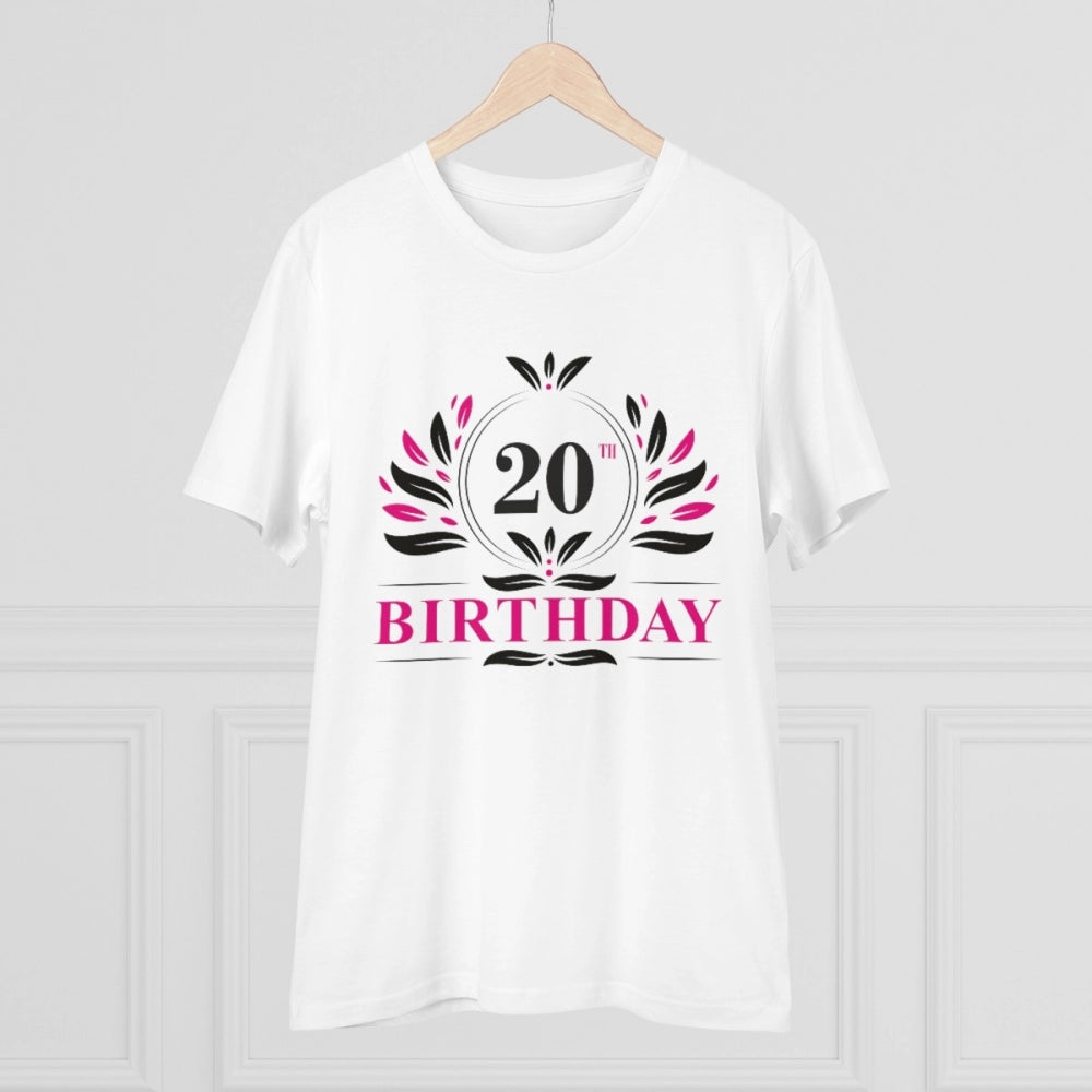 White PC Cotton Men's 20th Birthday Printed Half-Sleeve T-Shirt (180GSM)