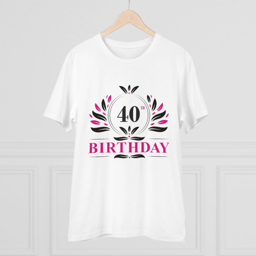 White PC Cotton Men's 40th Birthday Printed Half Sleeve T-Shirt, round neck, 180GSM thread count