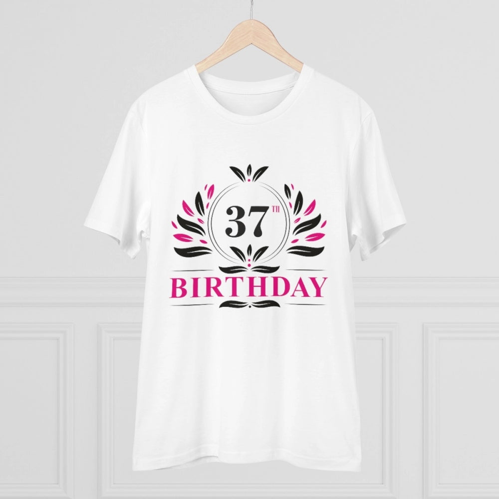 White PC Cotton 37th Birthday Printed T-Shirt with half sleeves, round neck on display