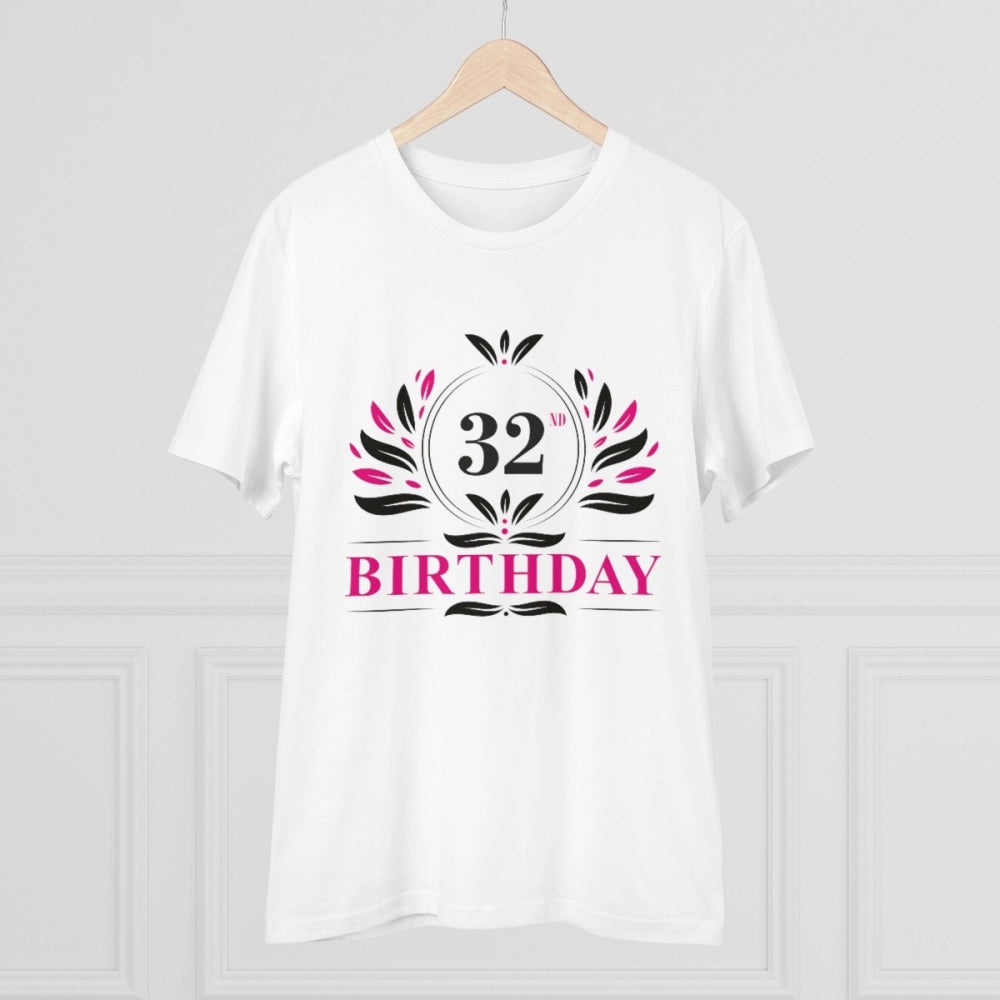 White PC Cotton Men's 32nd Birthday Printed T-Shirt (180GSM), half sleeve round neck, casual occasion