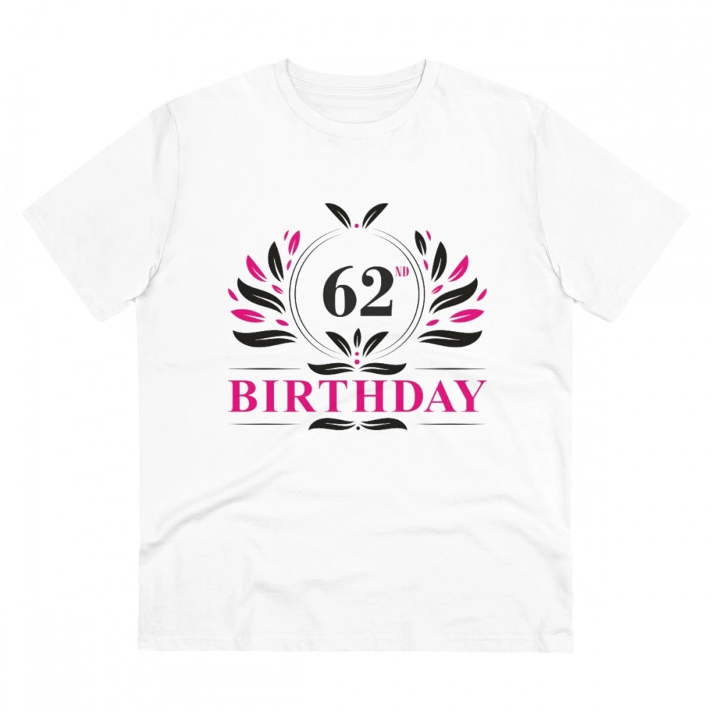 White PC Cotton Men's 62nd Birthday Printed Half-Sleeve T-Shirt, round neck, 180GSM thread count for casual occasions