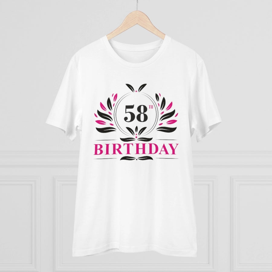 White PC Cotton Men's 58th Birthday Printed Half Sleeve T-Shirt (180GSM), casual occasion wear
