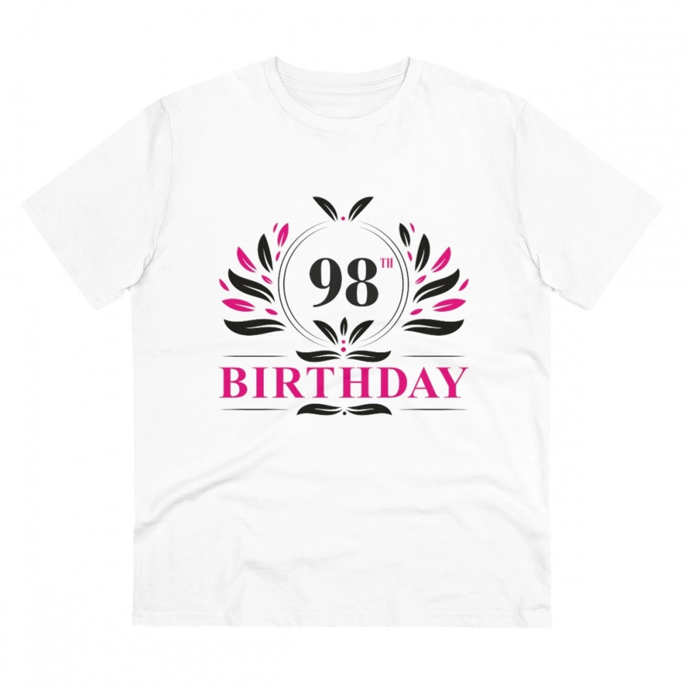 White PC Cotton 98th Birthday Printed Men's T-Shirt with half sleeves and round neck, 180GSM thread count