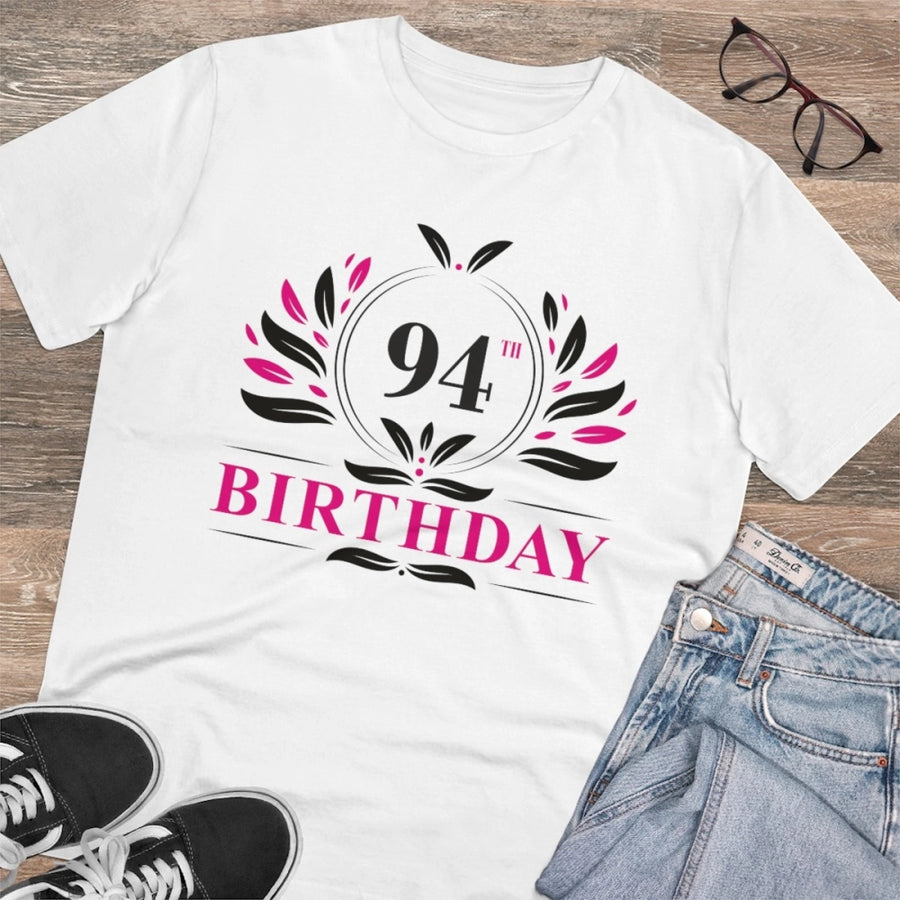White PC Cotton 94th Birthday Printed T-Shirt for Men (Half Sleeve, Round Neck) - 180GSM thread count, casual occasion