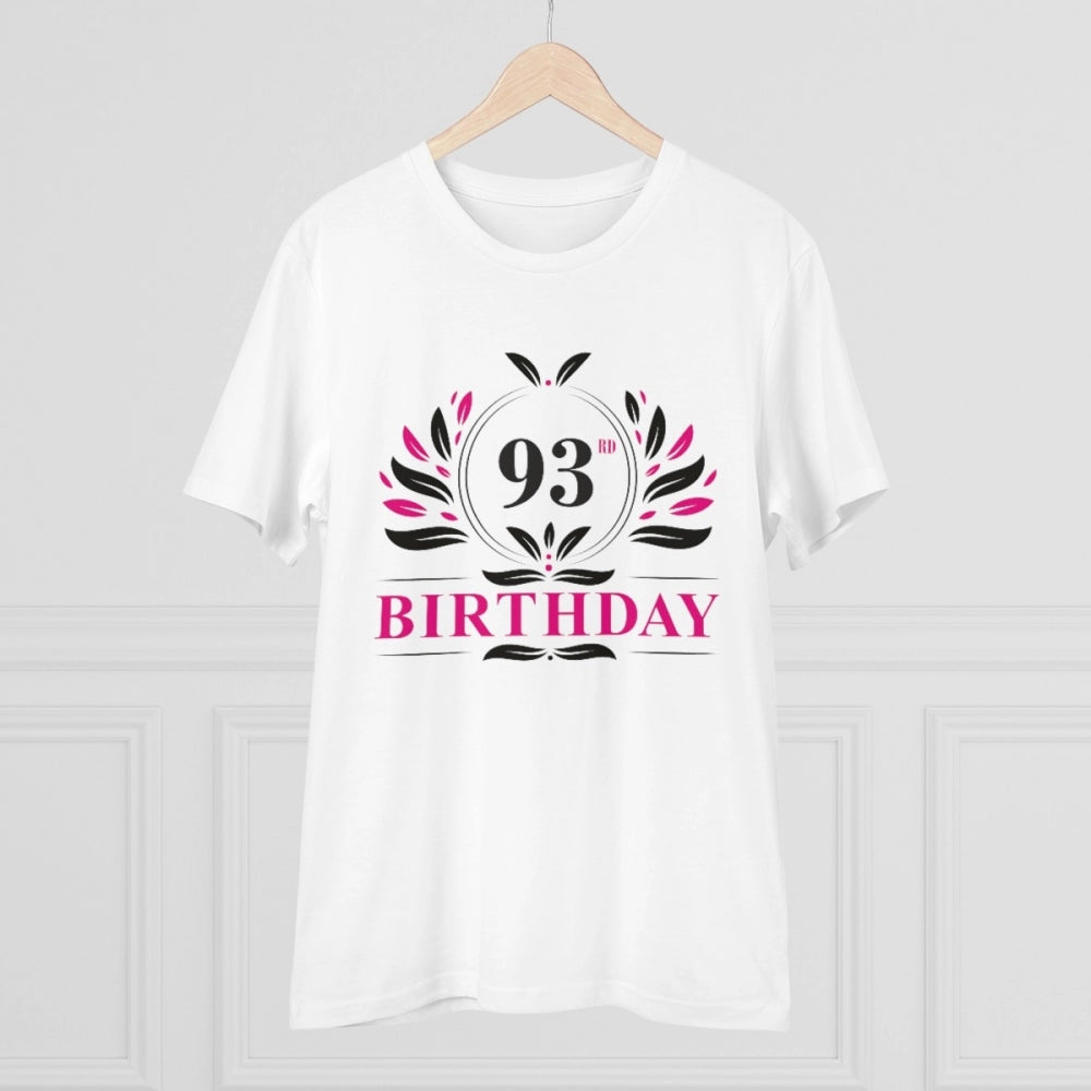 White PC cotton 93rd birthday printed t-shirt for men, half sleeve, round neck design (180GSM)