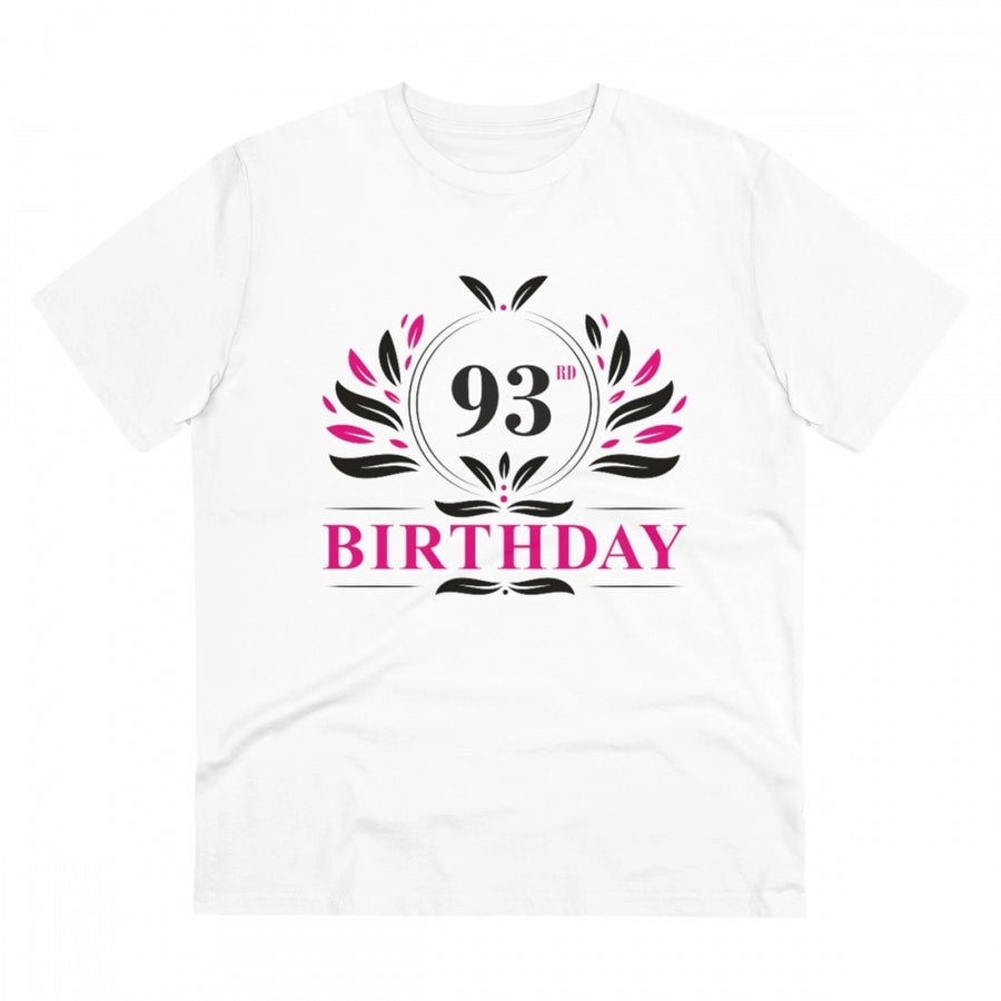 White PC cotton 93rd birthday printed men's T-shirt with half sleeves and round neck, 180GSM thread count
