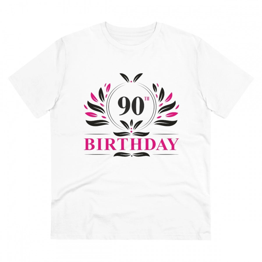 White PC Cotton 90th Birthday Printed T-Shirt (Half Sleeve, Round Neck), men's casual wear