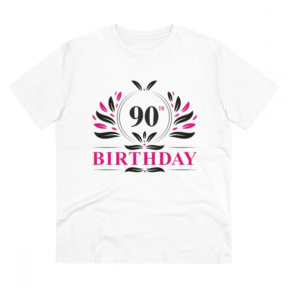 White PC Cotton Men's 90th Birthday Printed T-Shirt (180GSM), half sleeve round neck, casual occasion
