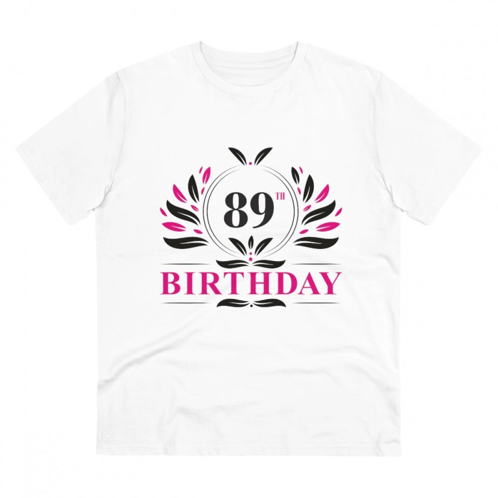 Men's white 180GSM PC cotton half sleeve round neck 89th birthday printed t-shirt for casual occasions