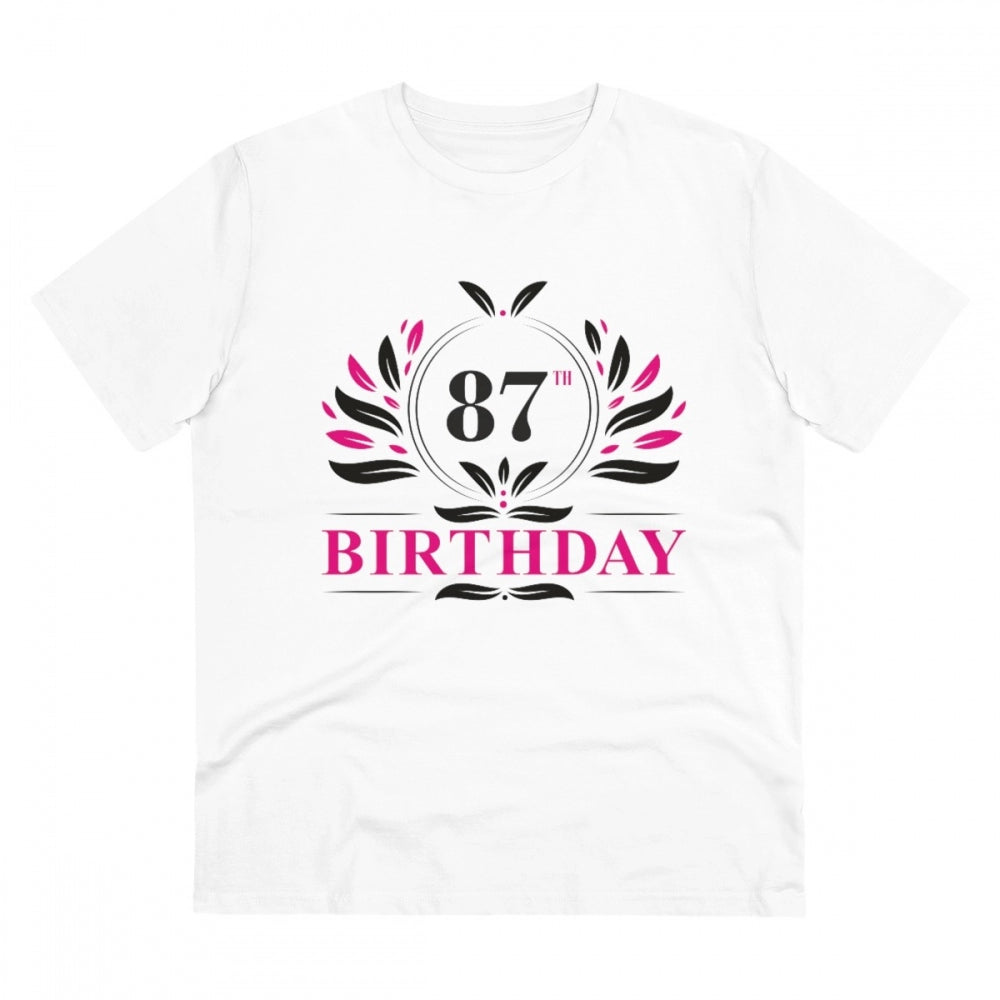 White PC Cotton 87th Birthday Printed Men's T-Shirt (180GSM), half sleeve round neck, casual occasion