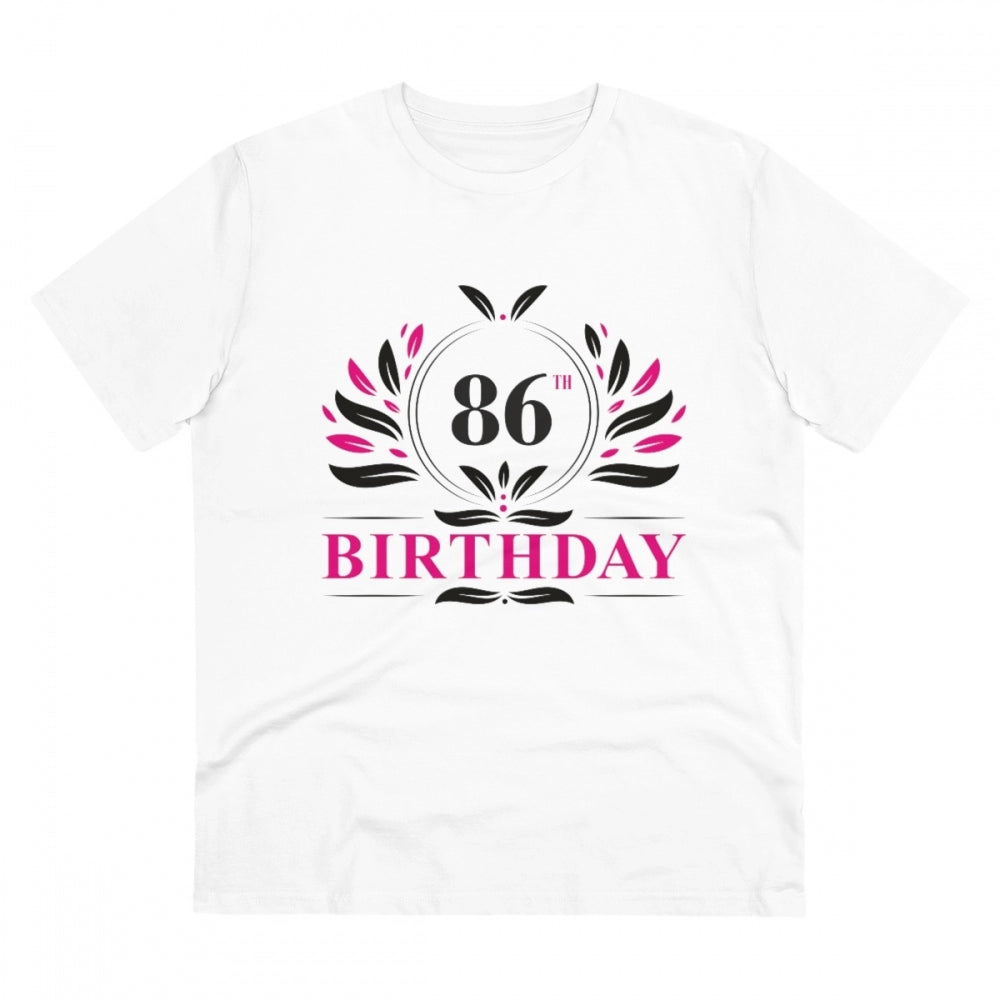 White PC Cotton 86th Birthday printed men's t-shirt (half sleeve, round neck), 180GSM thread count
