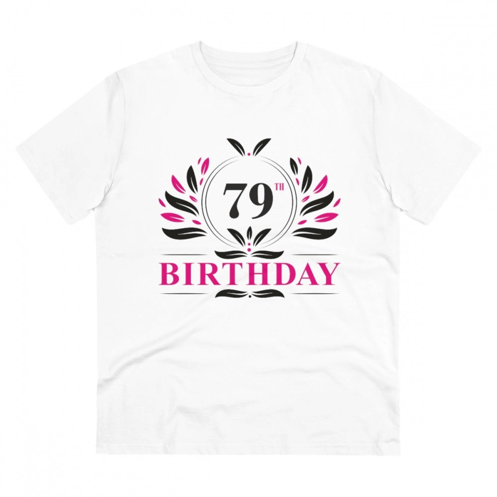 White PC Cotton Men's 79th Birthday Printed Half Sleeve T-Shirt (180GSM), casual occasion wear