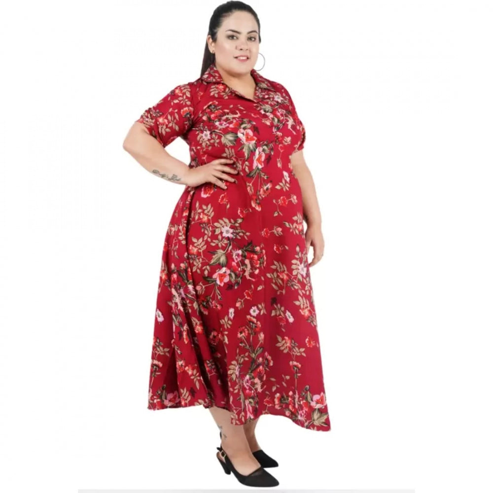 Maroon fit-and-flare polyester dress for women's casual wear, half sleeve, vibrant color variation may apply