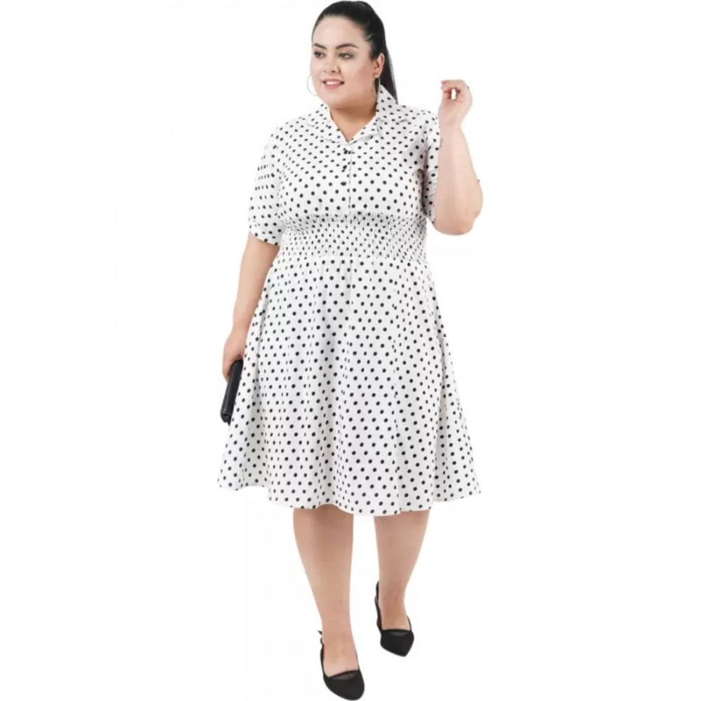 White poly crepe cinched waist dress for women, suitable for casual occasions