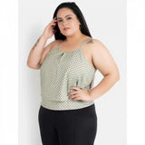 Grey crepe women's casual sleeveless polka-print top for casual occasions