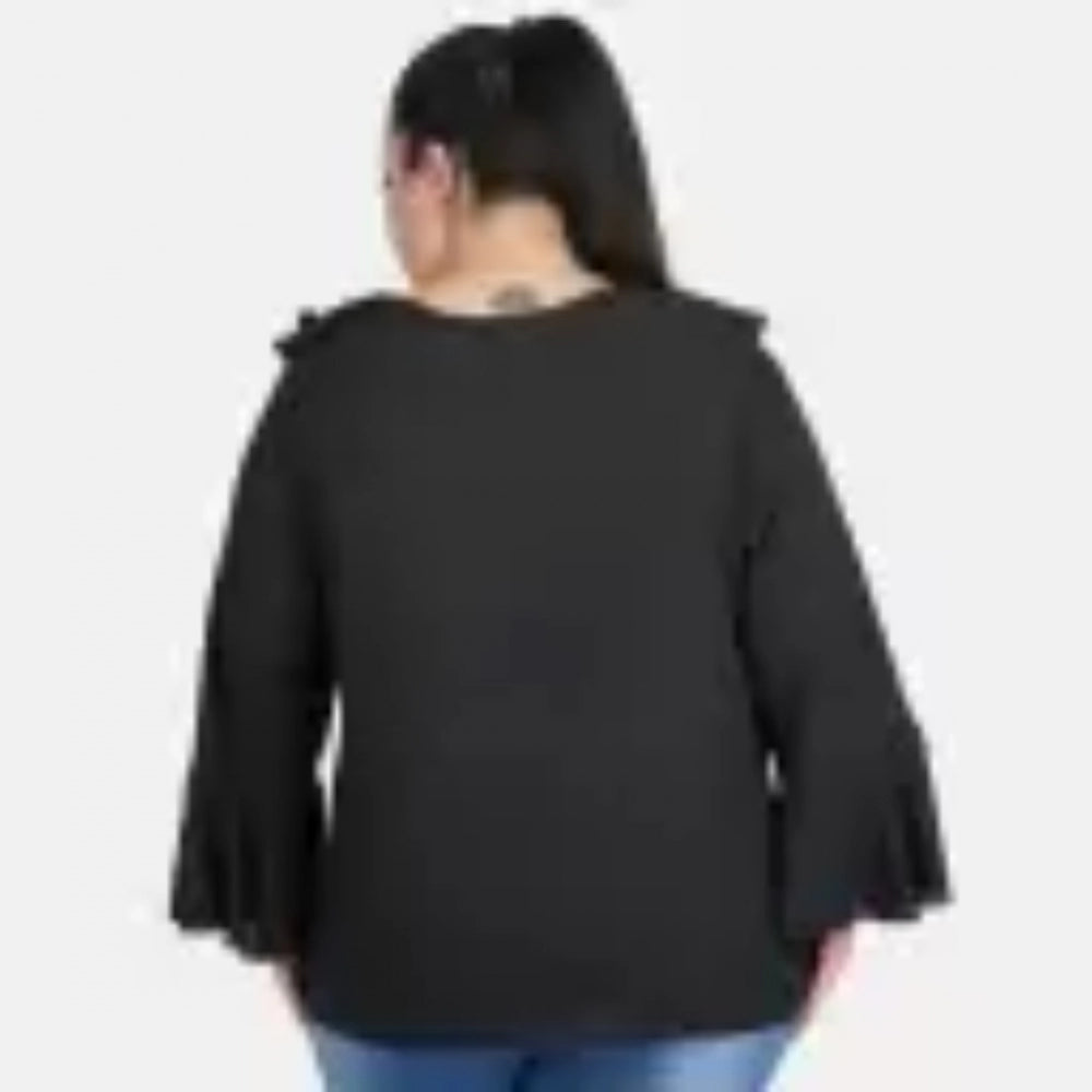 Black Georgette women's casual bell sleeve top, tie-up neck with full sleeves