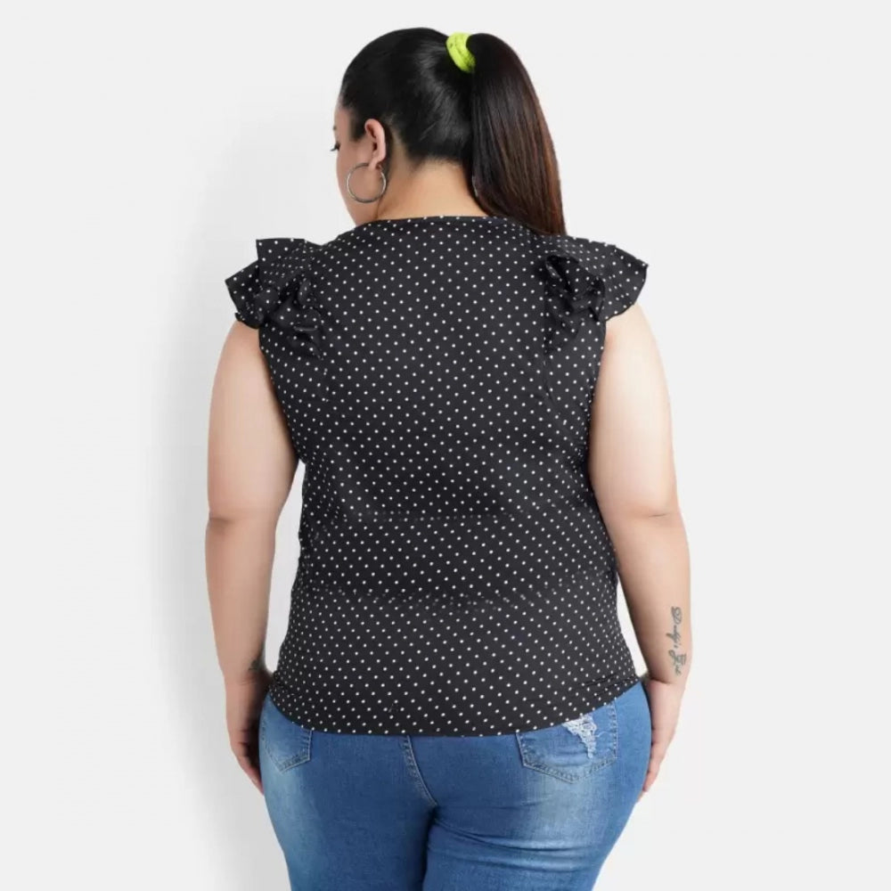 Black flutter sleeve polka dot blouse