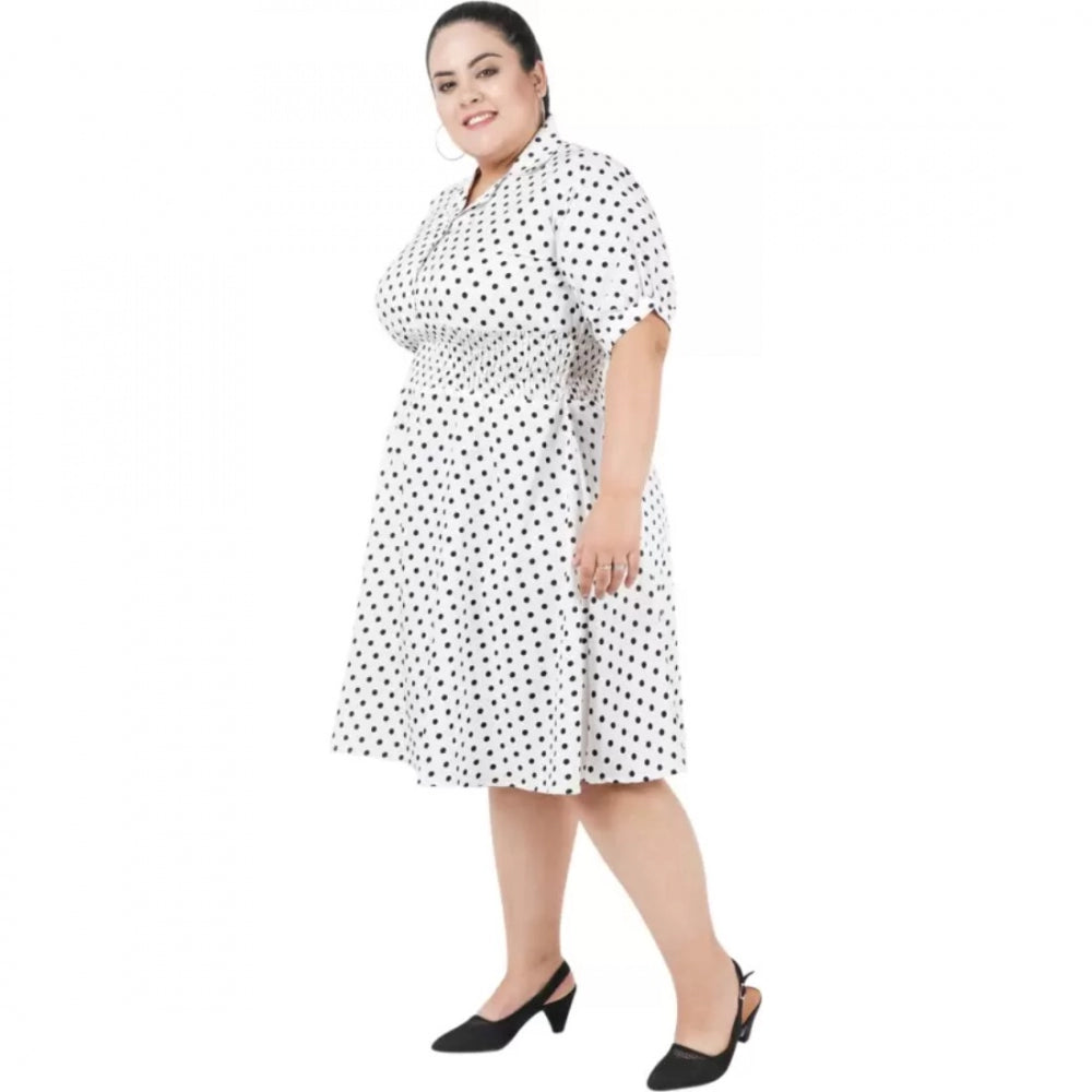 White poly crepe cinched waist dress for women, perfect for casual occasions