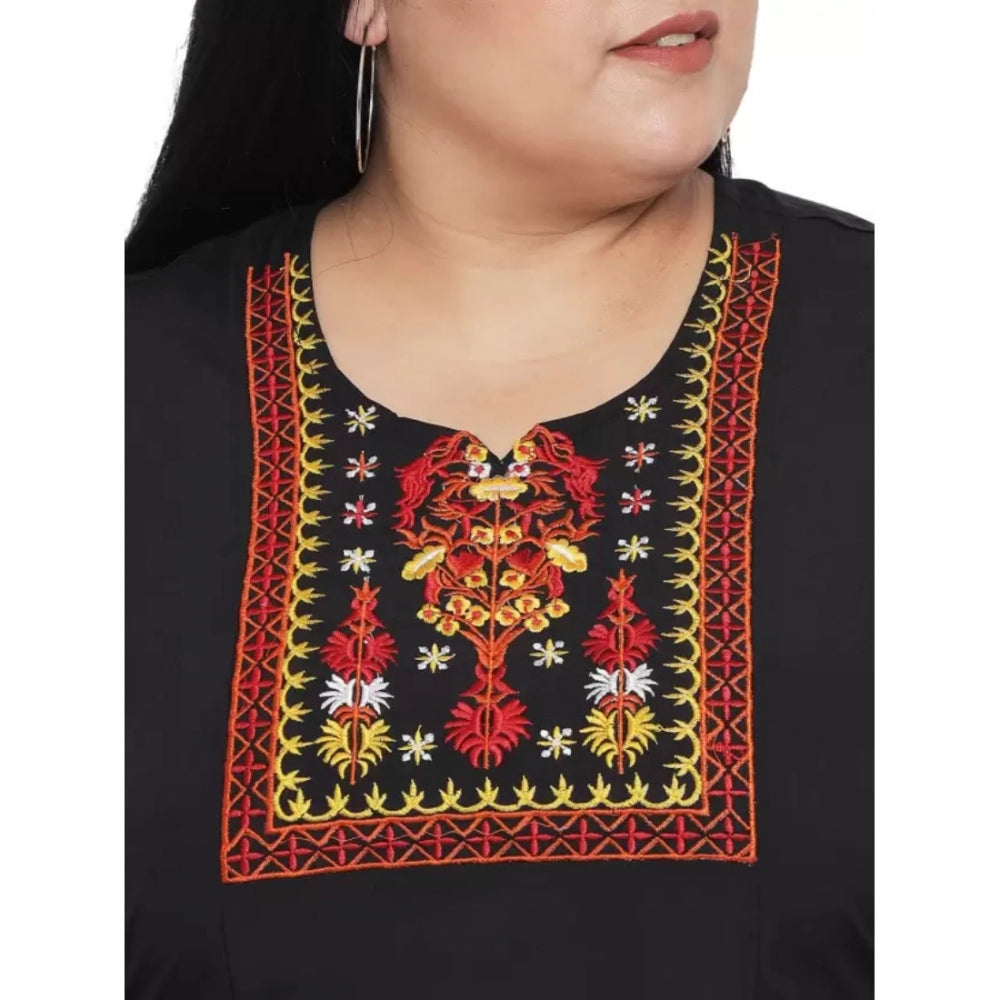 Black polyester fit-and-flare dress for casual wear, 3/4 sleeve with round neckline