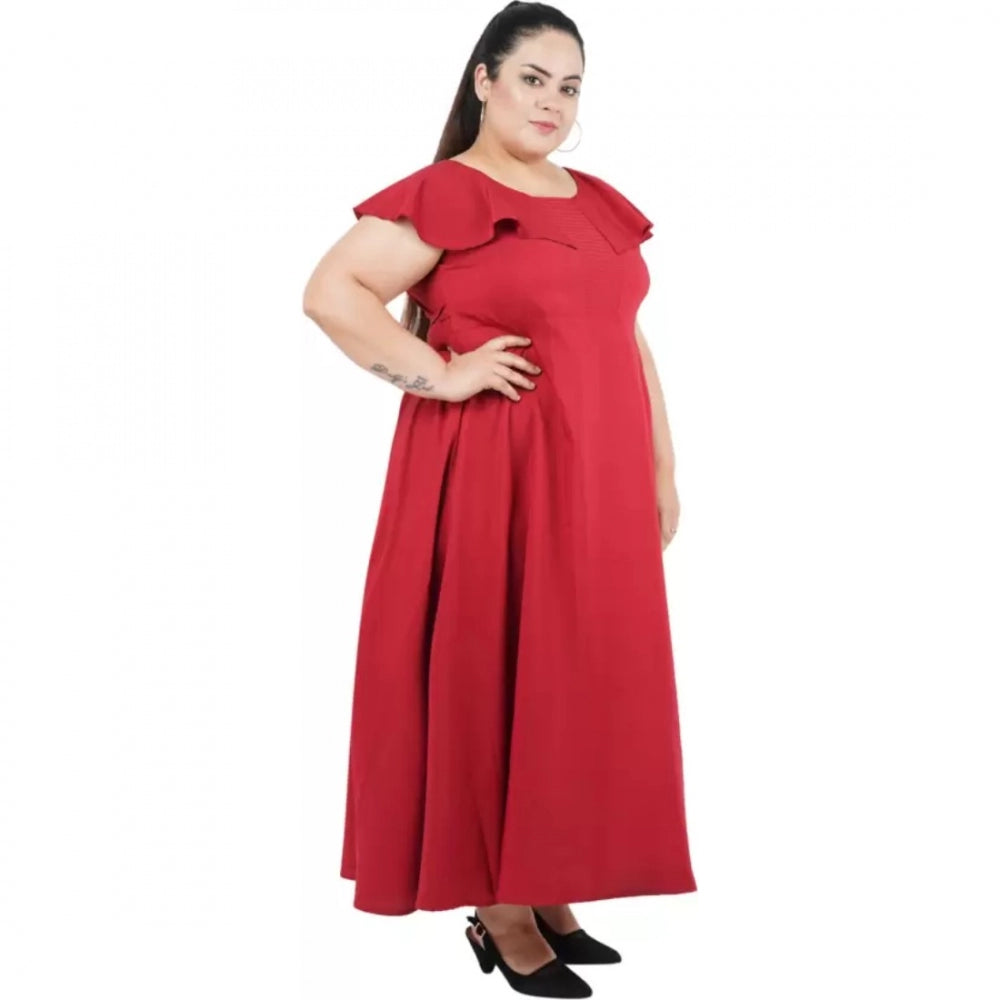 Maroon polyester fit-and-flare dress for women, casual occasion
