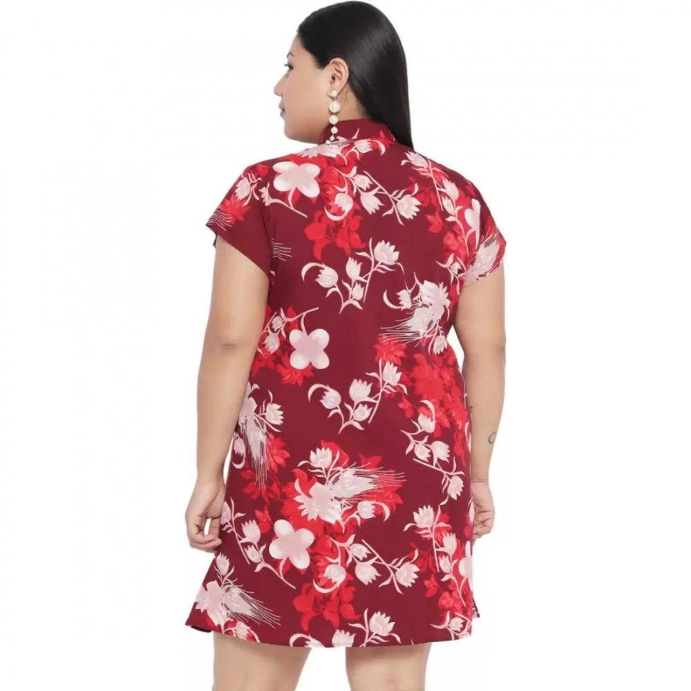 Maroon polyester women's casual shirt with short sleeves