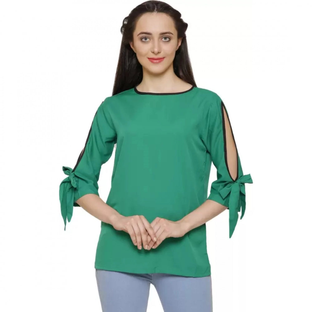 Green poly crepe women's casual slit sleeve top for everyday wear on hanger