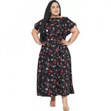 Black polyester fit and flare dress for women, perfect for casual occasions