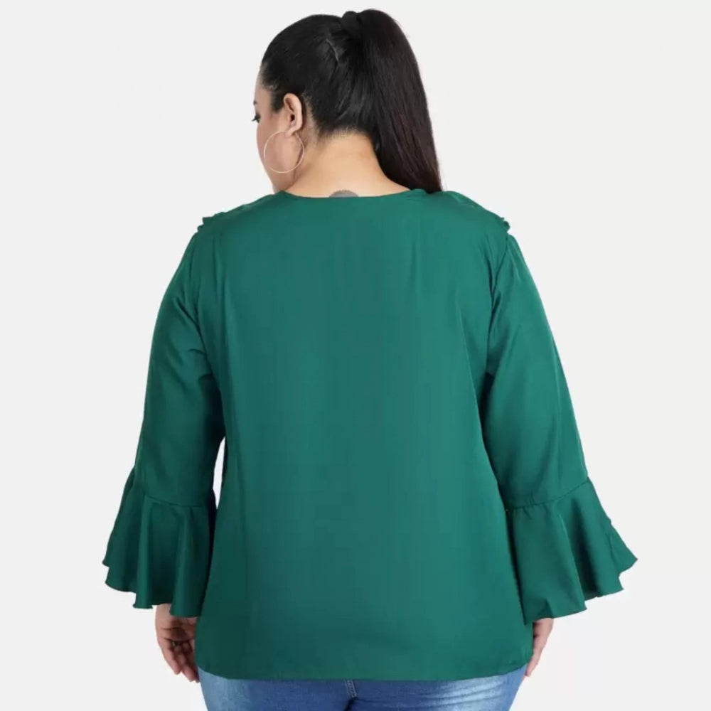 Green Georgette women's casual bell sleeve top with tie-up neck, full sleeves