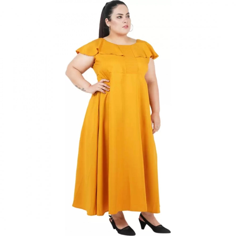 Yellow polyester fit-and-flare dress for women, perfect for casual occasions