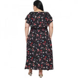 Black polyester fit-and-flare dress for women, short sleeve round neck, casual occasion