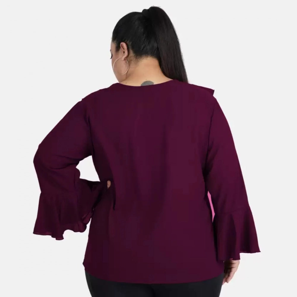 Purple georgette women's casual top with bell sleeves