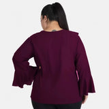 Purple georgette women's casual top with bell sleeves