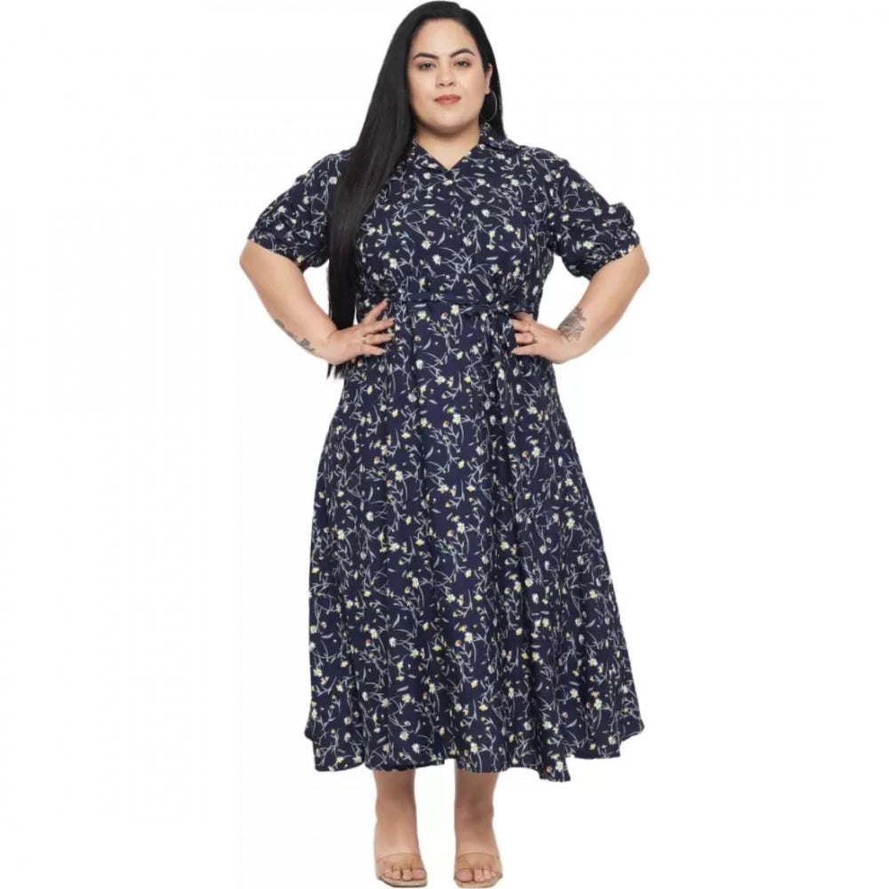 Blue polyester fit and flare dress for women, suitable for casual occasions