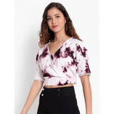 Purple rayon v-neck tie dye top for women's casual wear