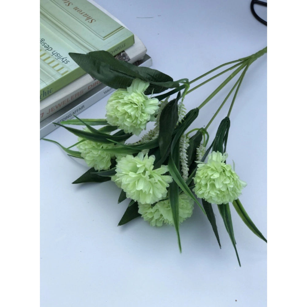 Green silk & polyester chrysanthemum flower bunch (6 pcs) for home decoration, indoor/outdoor use, perfect gift idea