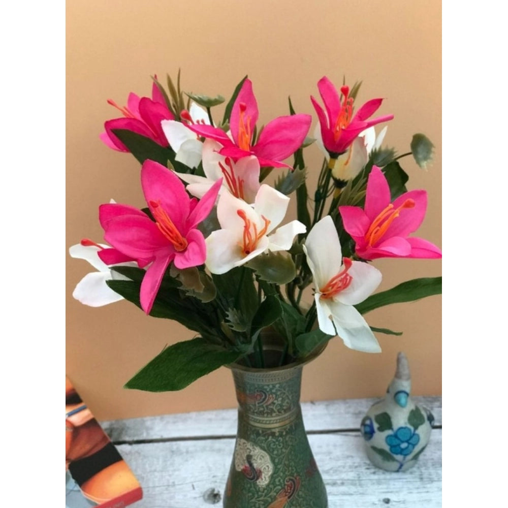 Pink and white silk & polyester artificial lily flowers bunch bouquet for home decoration, ideal for living room, garden, or outdoors