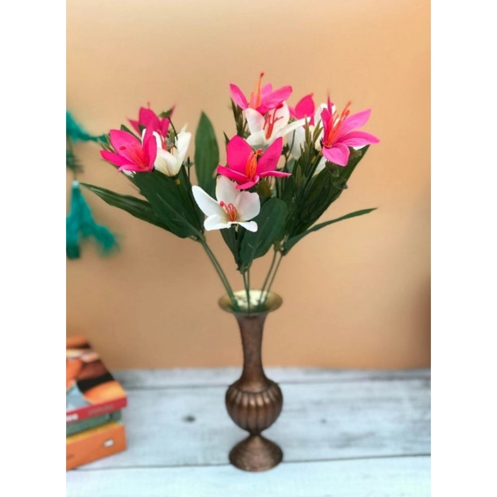 Pink and white silk & polyester artificial lily flowers bunch bouquet for home decoration
