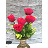 Dark pink silk & polyester artificial flower bunch (6 garden roses) for home decoration - ideal for living room, gardening, gifts, indoor/outdoor use