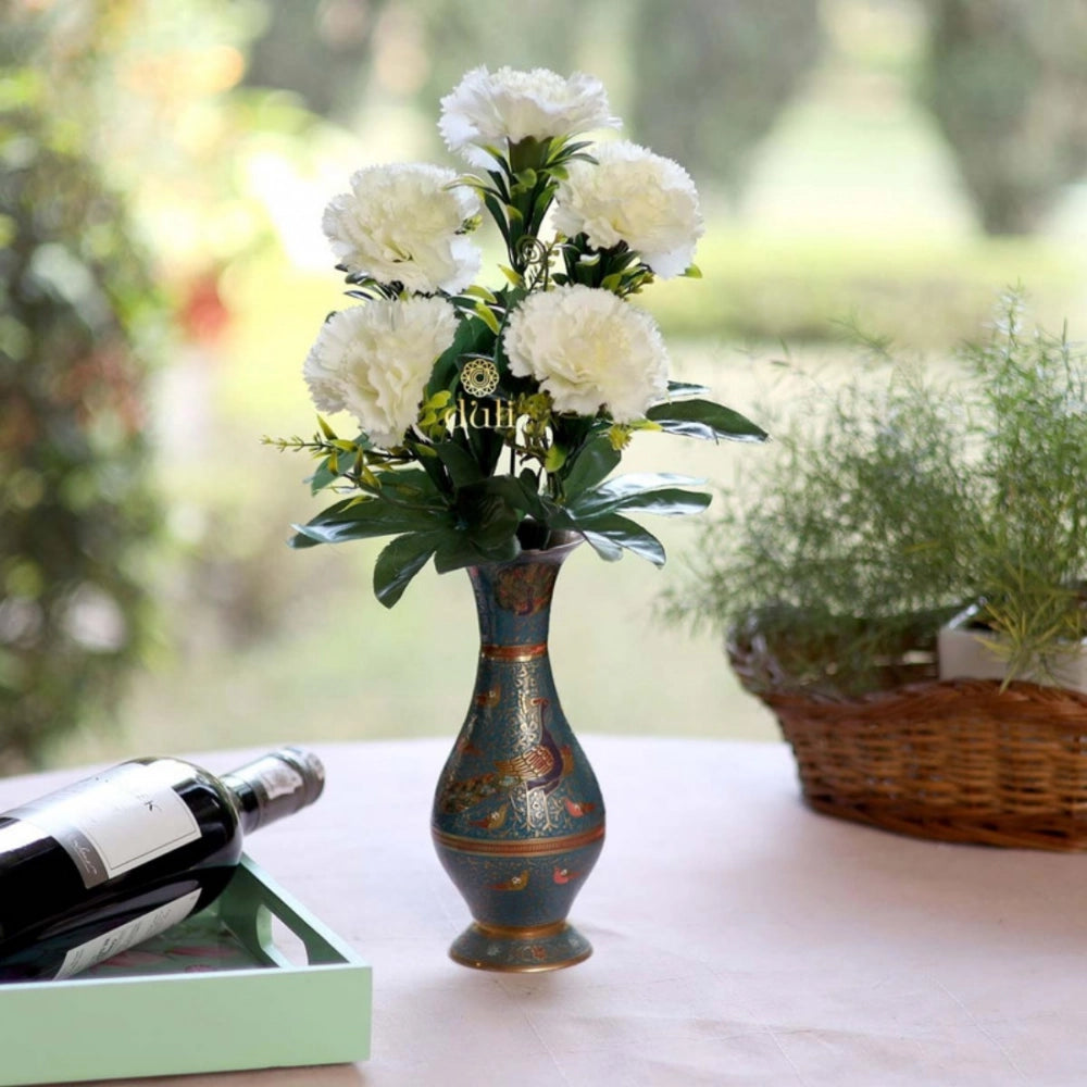 White silk and polyester artificial carnation bouquet (5 pieces) for home decoration