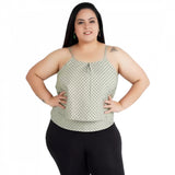 Grey crepe women's casual sleeveless polka print top for casual occasions, close-up view