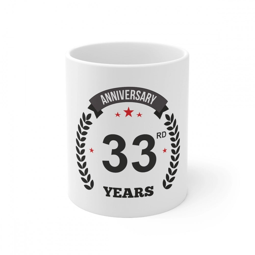White ceramic coffee mug with 33rd anniversary print and 330ml capacity