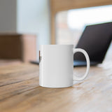 White ceramic coffee mug with printed gorilla design