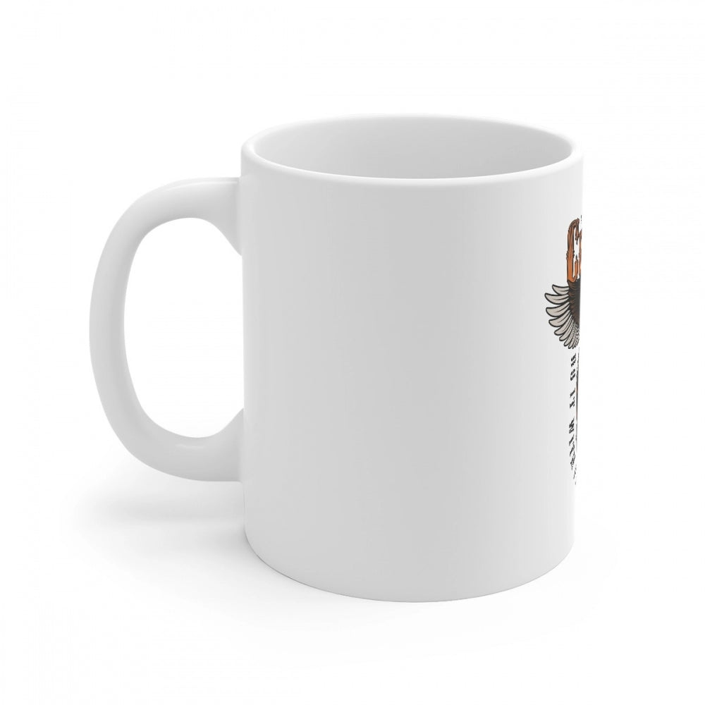 White ceramic coffee mug with gorilla design