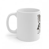 White ceramic coffee mug with gorilla design print