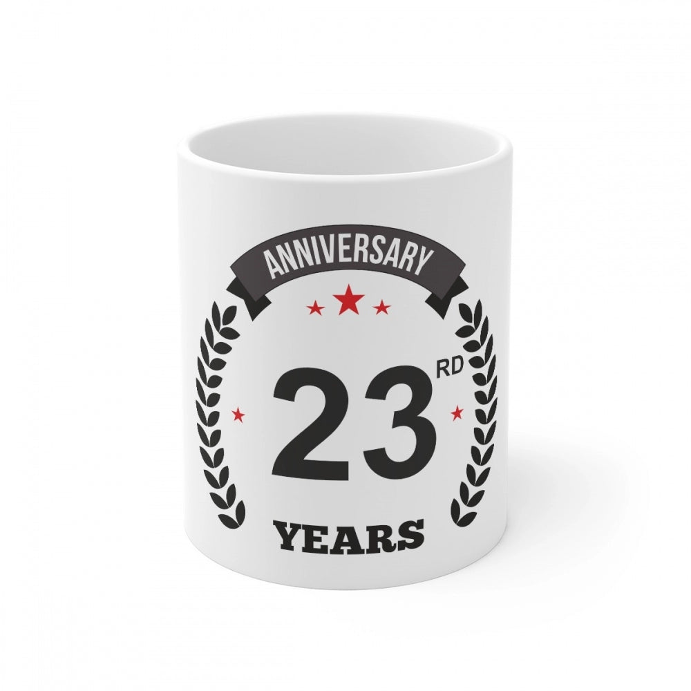 White ceramic coffee mug with 'Anniversary' printed design and '23 Years' text 330ml capacity