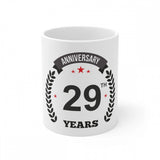 White ceramic coffee mug with 29th anniversary print and 330ml capacity