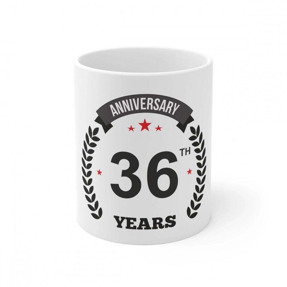 White ceramic coffee mug with anniversary print, celebrating 36 years