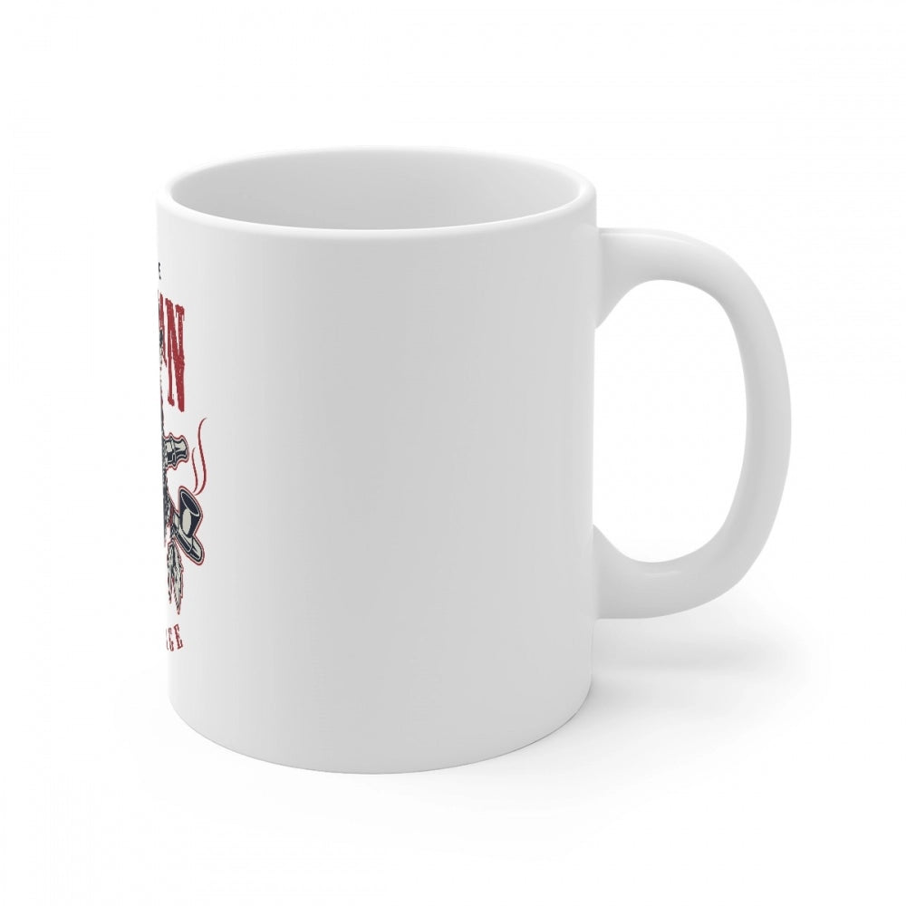 Ceramic mug with gorilla design print, white color